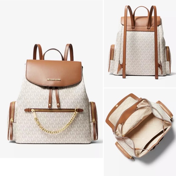 Michael Kors Jet Set Large Logo Backpack in Vanilla/Acorn - Picture 4 of 8